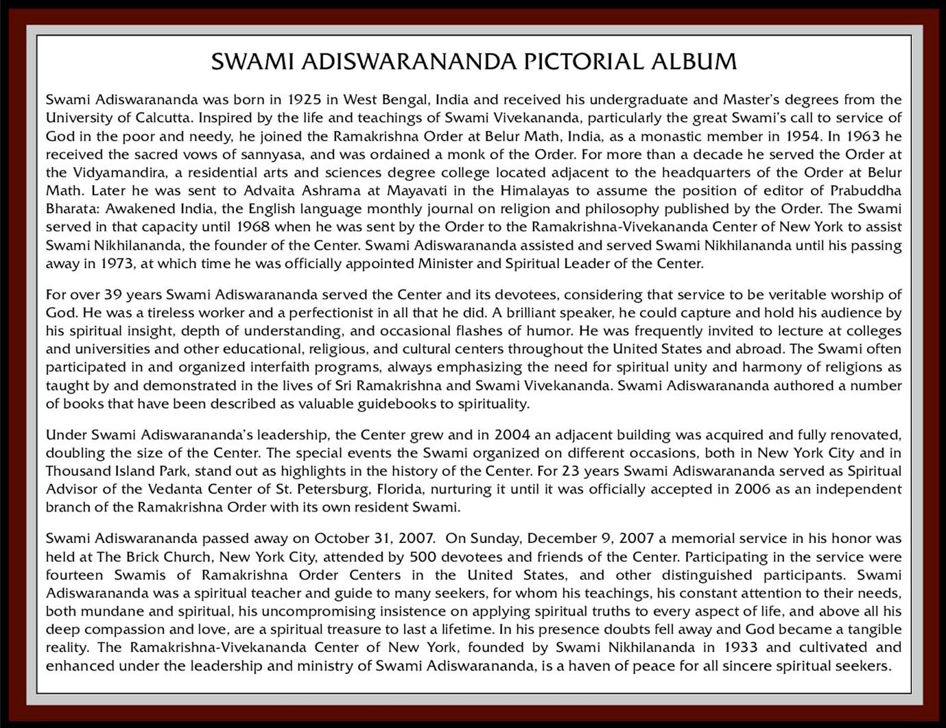 Portraits of Swami Adiswarananda introduction.