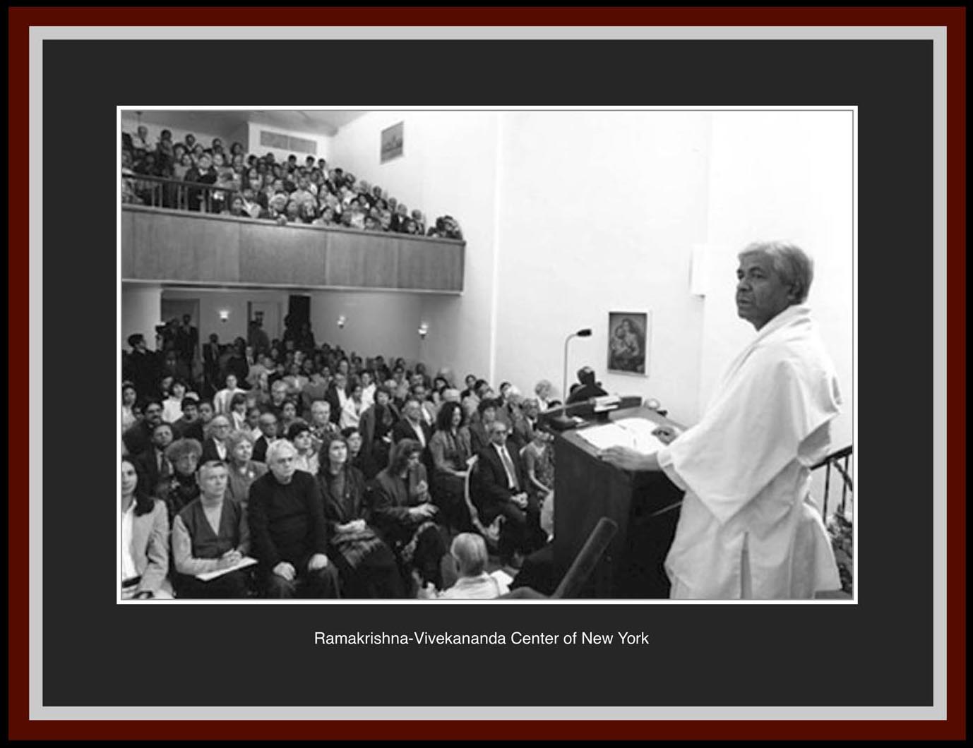 Swami Adiswarananda speaking at the Center.