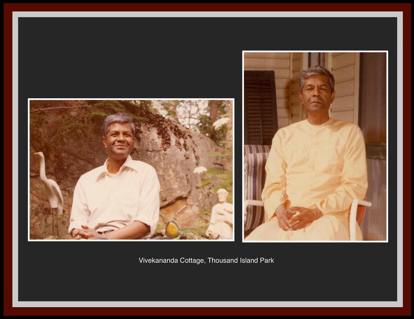 Swami Adiswarananda seated at Thousand Island Park.