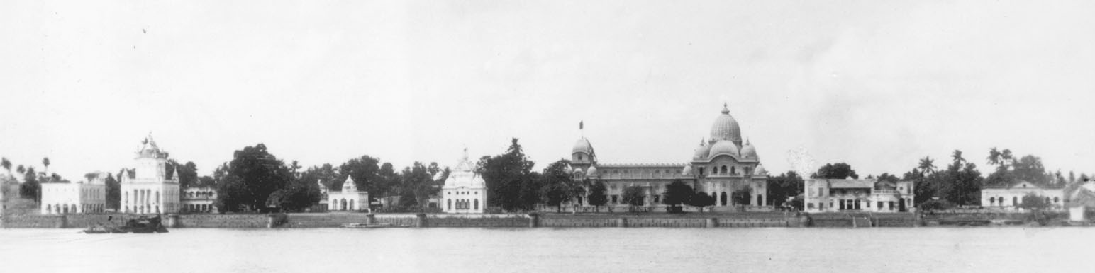 black and white photograph of Belur Math Campus skyline