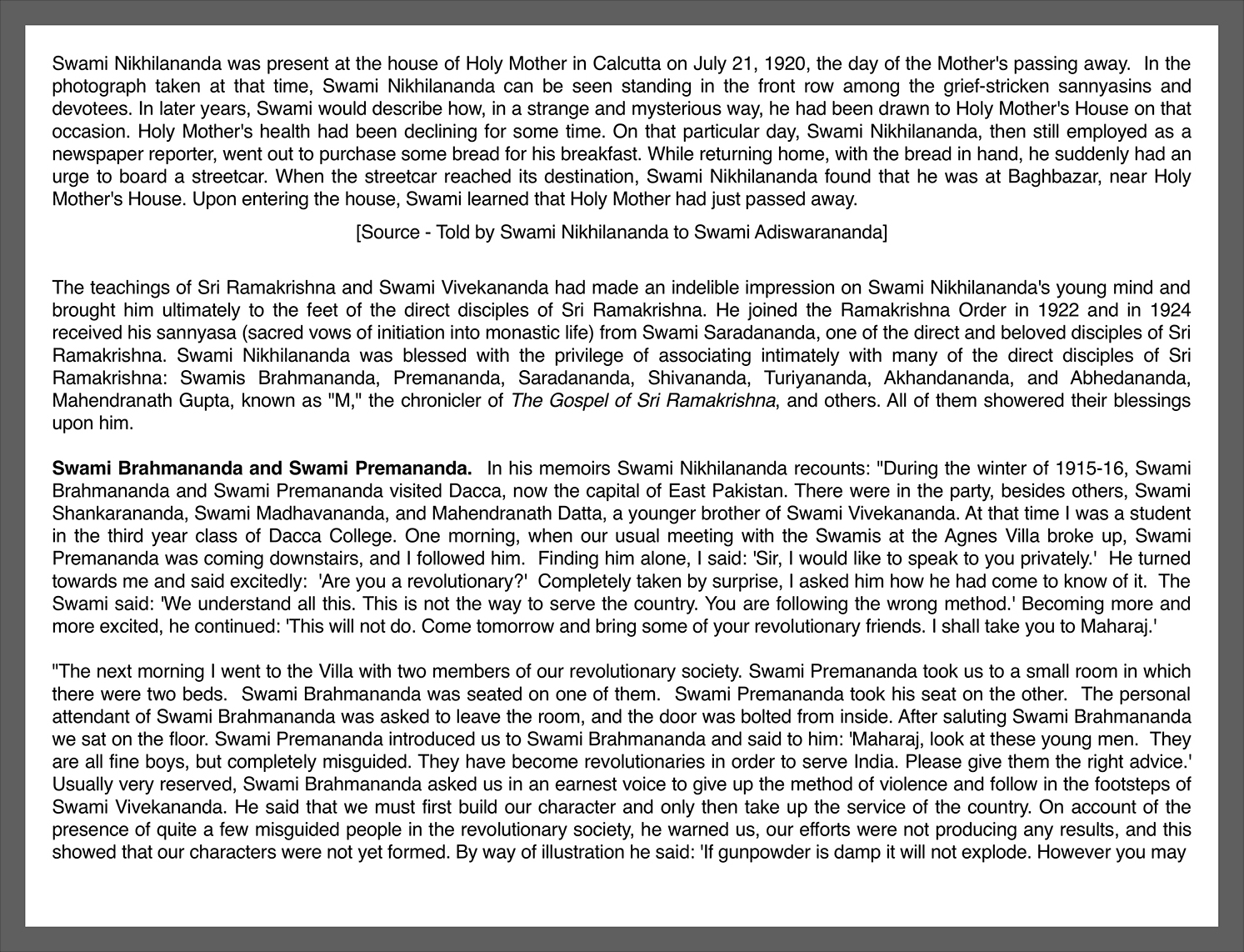 Swami Nikhilananda and the Ramakrisha-Vivekananda Center of New York page 2.