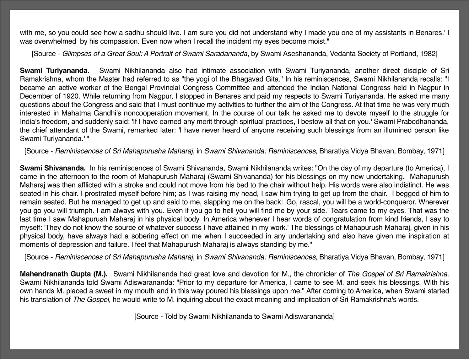 Swami Nikhilananda and the Ramakrisha-Vivekananda Center of New York page 4.